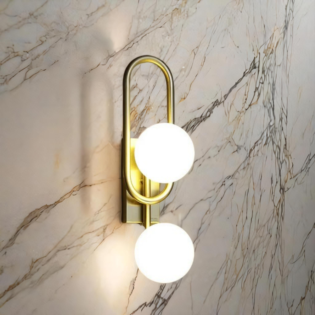 Modern Globe Wall Sconce, 2-Light Brass Finish, Contemporary Wall Mount Light Fixture - Image 2