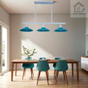 Ceramic Linear Chandelier – 3 Round Ribbed Shades