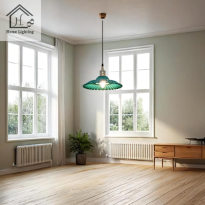 HL HOMELIGHTING Contemporary Teal Ceramic Ribbed Pendant Light – 11 Inch