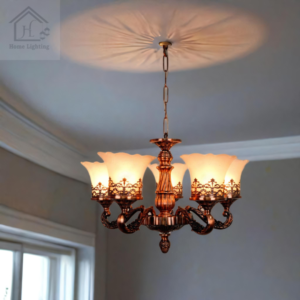 Vintage-Style Antique Brass Chandelier, 5 Lights, Glass Flower
