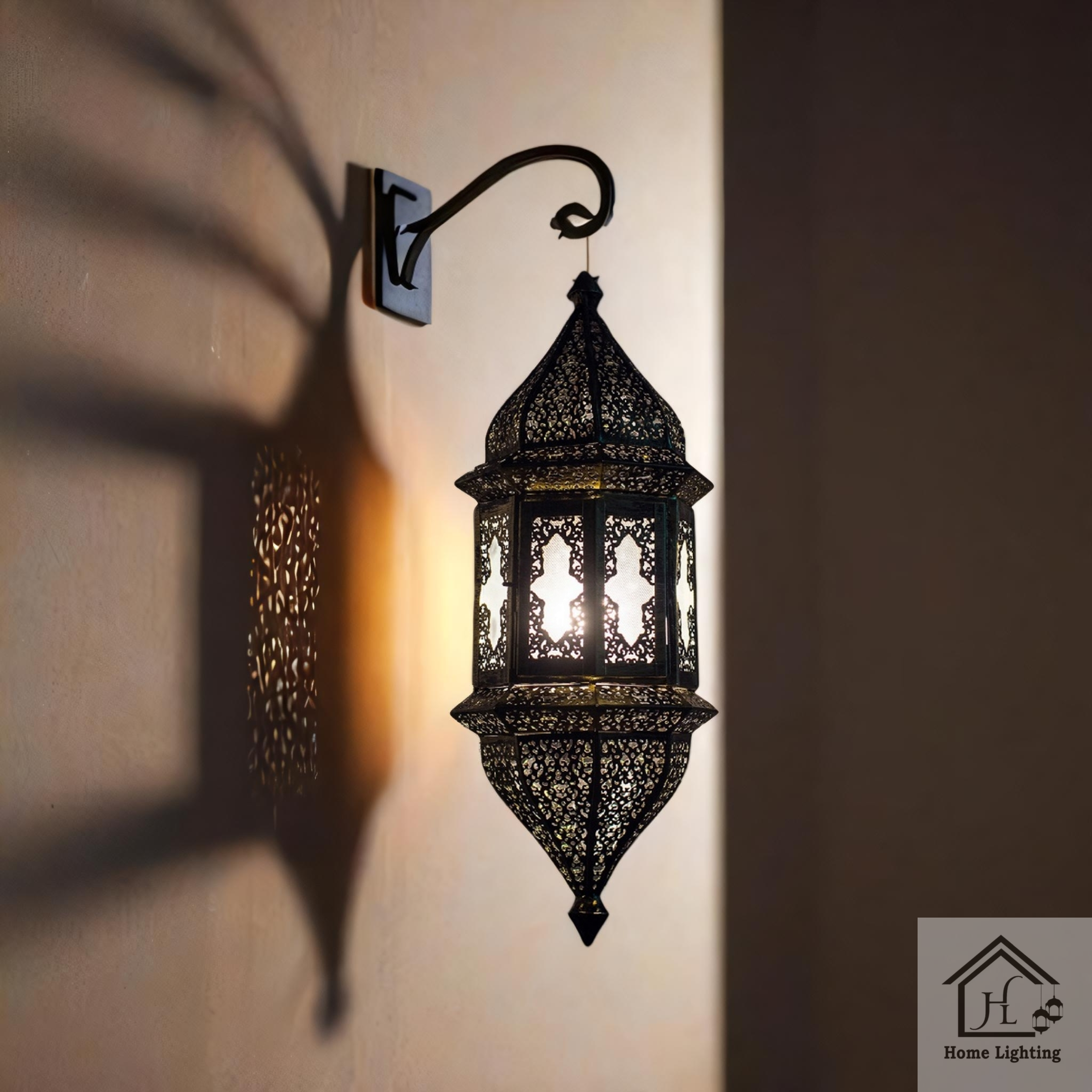 HL Home Lighting Moroccan Wall Lantern, Decorative Metal Hanging Light, Black - Image 2