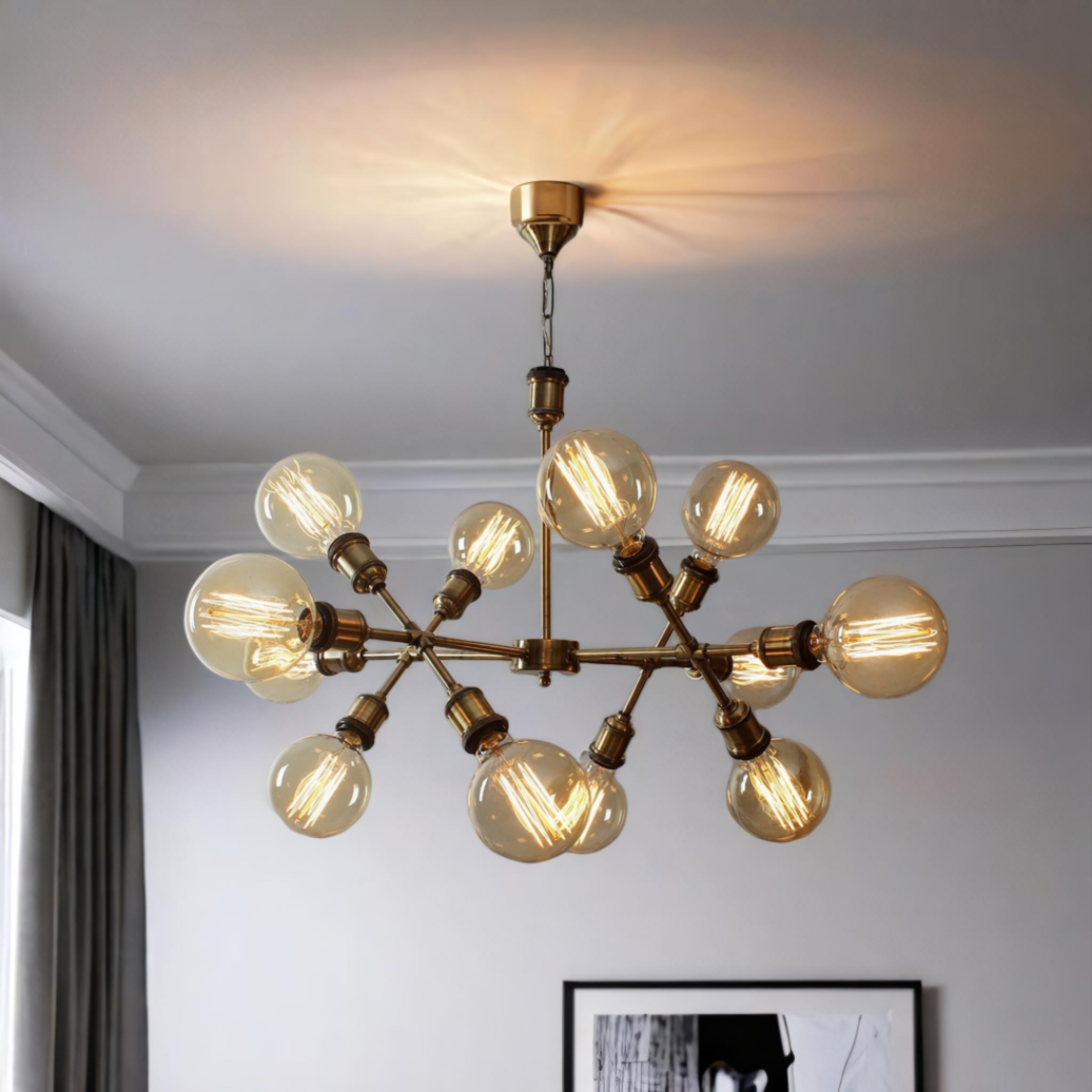 HL Home Lighting Vintage Style Chandelier with 12 Antique Bulbs, Brass Finish