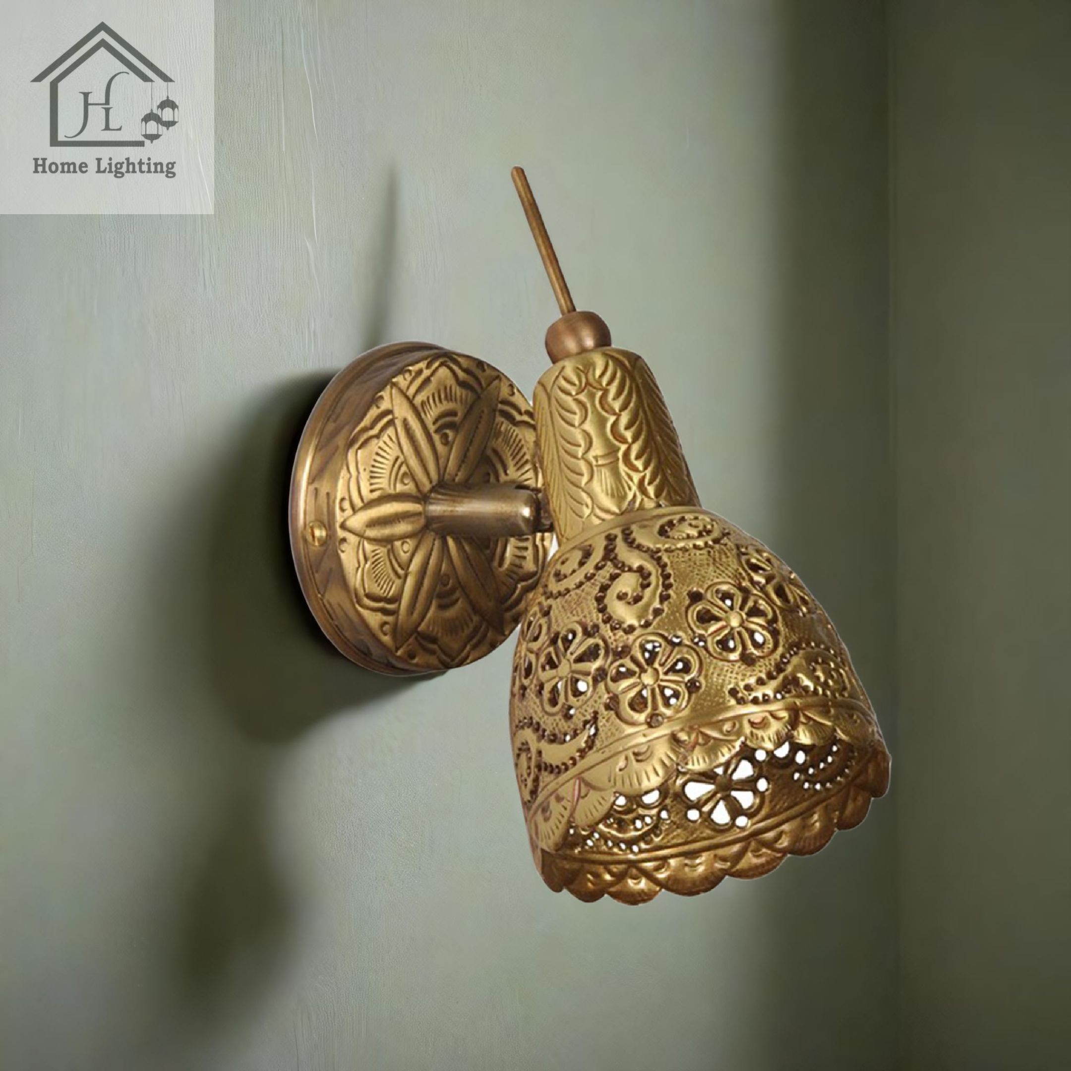 Single Brass Spot Hand Carving Sconce - Image 2