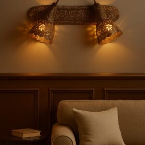 Double Brass Spot Light Hand Carved Sconce