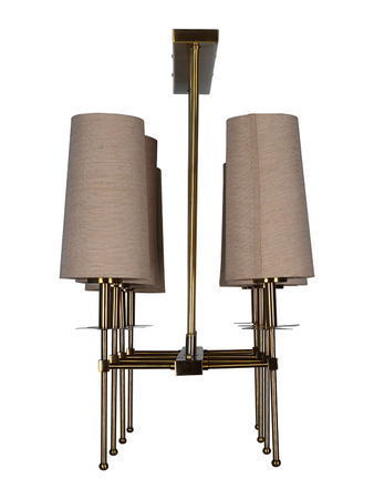 Elegant Chandelier with Fabric Shades, 8 Lights, Antique Brass Finish - Image 3