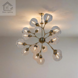 Decorative Molecular Chandelier, 18 Glass Globe Lights, Brass Finish