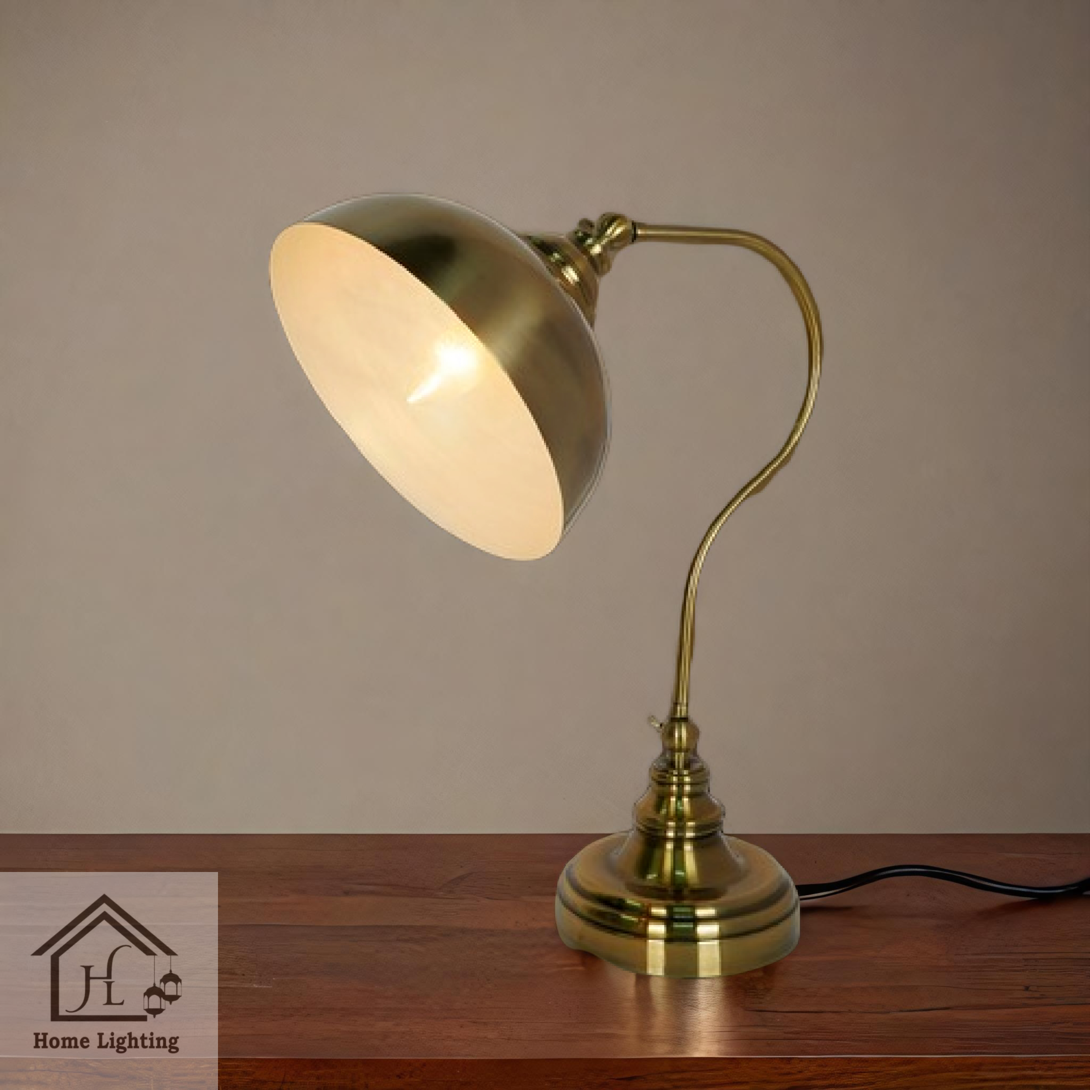 HL Home Lighting Vintage-Style Table Lamp with Brass Finish, Adjustable Shade - Image 2