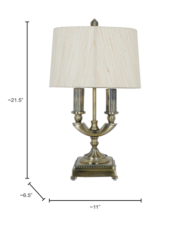HL Home Lighting Traditional Table Lamp with Fabric Shade, 2-Light Brass Base, Antique Design - Image 4
