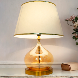 HL Home Lighting Glass Table Lamp with White Shade, Gold Base, Modern Decorative Lighting for Bedroom