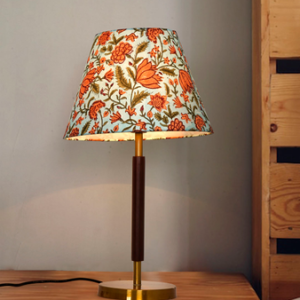 HL Home Lighting Lamp with Floral Pattern Shade, Brass Base, Blue and Coral Design