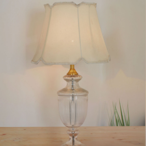 HL Home Lighting Vintage Trophy Glass Table Lamp with Brass Base, White Fabric Shade, Traditional Design