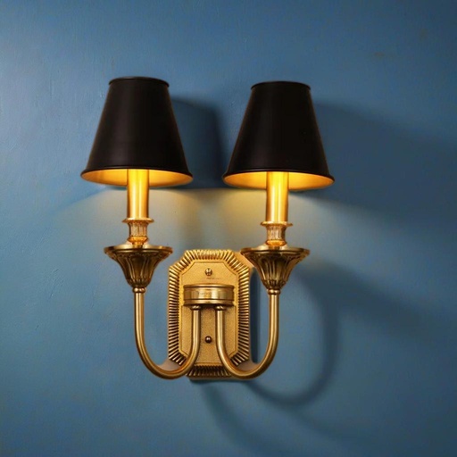 Double Wall Sconce, Black Shade, Antique Brass Finish, 2-Light Decorative Wall Light - Image 2