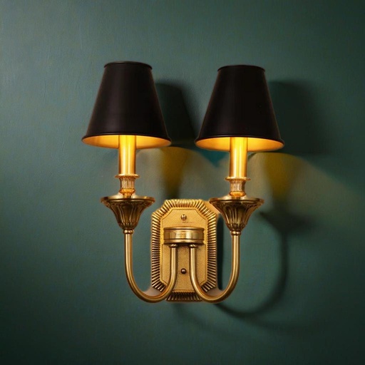 Double Wall Sconce, Black Shade, Antique Brass Finish, 2-Light Decorative Wall Light - Image 5