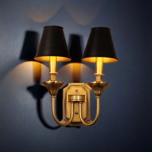 Double Wall Sconce, Black Shade, Antique Brass Finish, 2-Light Decorative Wall Light - Image 6