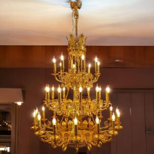 Luxury Gold Brass Chandelier, 3-Tier, 150 cm Height x 60 cm Width, Traditional Victorian Style
