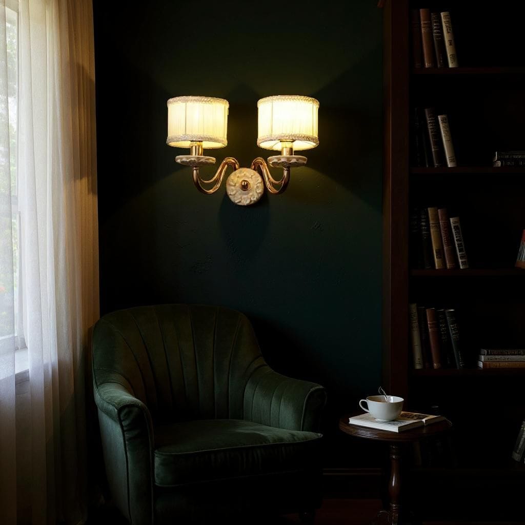 HL HOMELIGHTING Traditional Wall Sconce Light Double Arm, Gold Iron & Ceremic with Glass Shade, 20 cm Width - Image 3