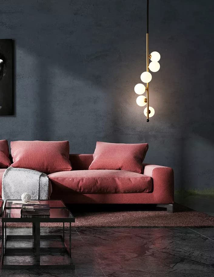 HL HOMELIGHTING Modern Linear Chandelier, 6-Light Gold Metal with Glass Globe Shades, Chandeiler Light, Black and6 Gold - Image 2