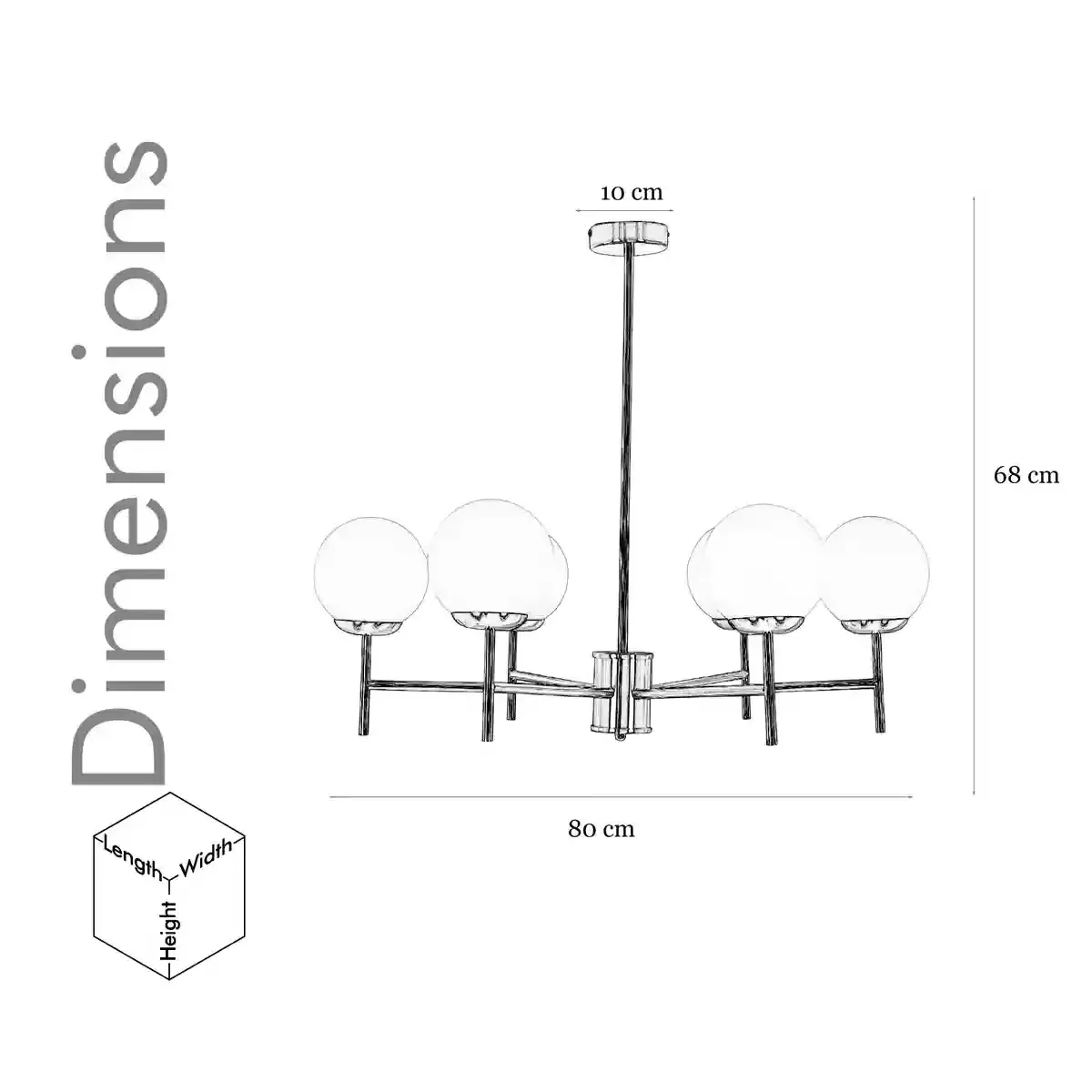 Modern Globe Chandelier, 5 Light Ceiling Light Fixture, Brass Finish with White Glass Shades - Image 4