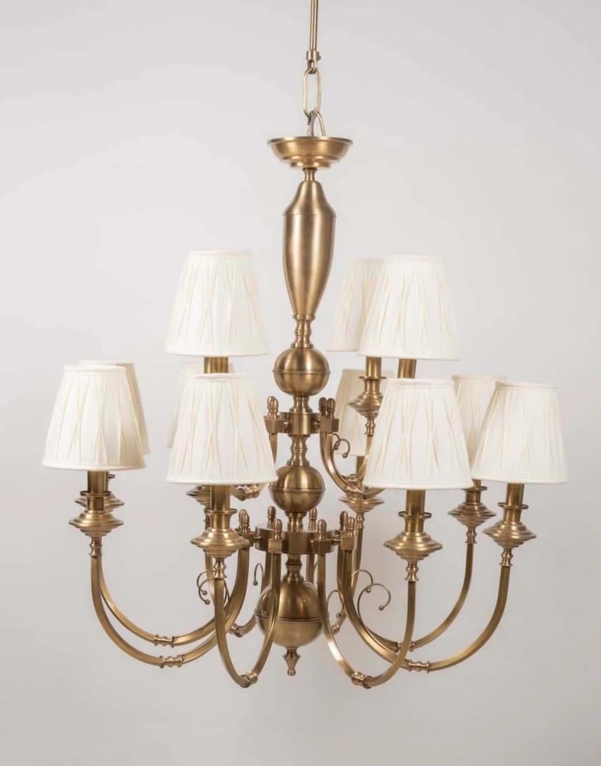 HL HOMELIGHTING Vintage Chandelier, 6-Light Brass with Fabric Shades, Gold - Image 2