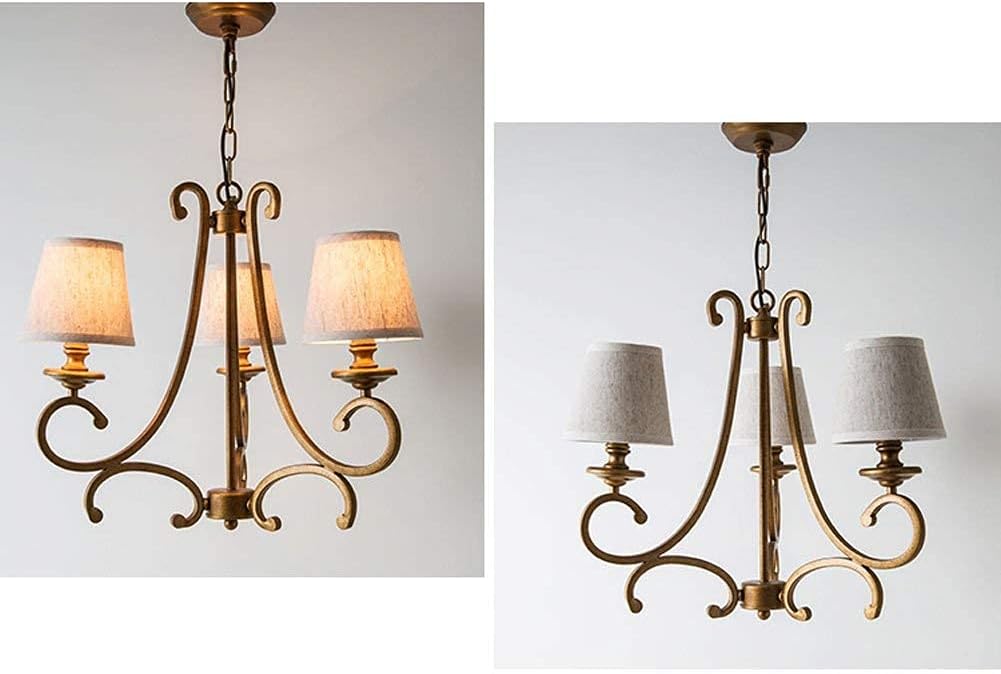 Vintage Style 3-Light Chandelier, Bronze Metal Frame with Fabric Shades, Traditional Scrollwork Design - Image 5