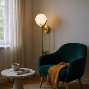 Modern Round Marble White Brass Wall Lamp