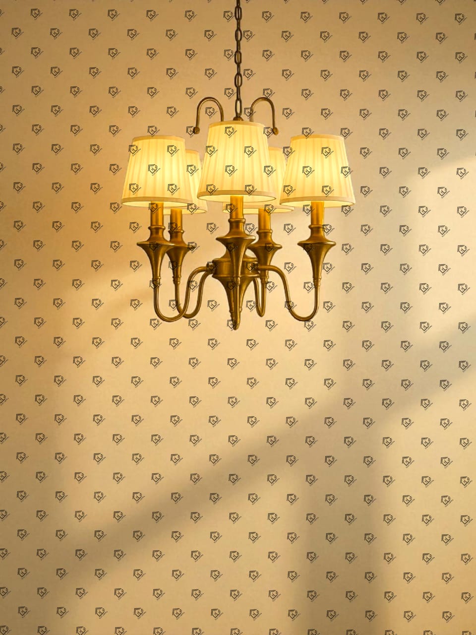 HL HOMELIGHTING Traditional Brass Chandelier, 5-Light Pendant with White Fabric Shades, Chain-Mounted Ceiling Light - Image 4