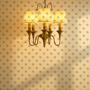 HL HOMELIGHTING Traditional Brass Chandelier, 5-Light Pendant with White Fabric Shades, Chain-Mounted Ceiling Light