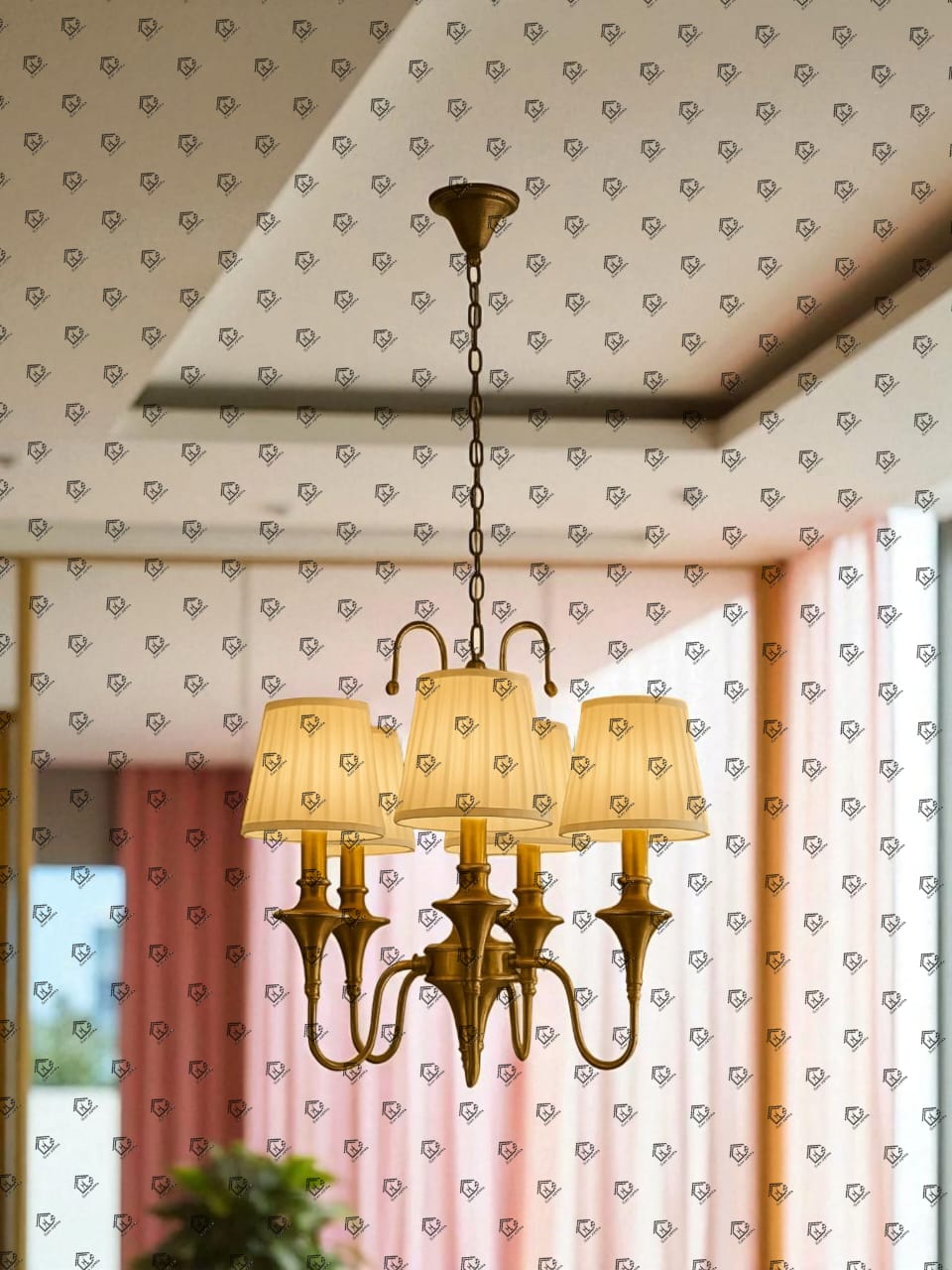 HL HOMELIGHTING Traditional Brass Chandelier, 5-Light Pendant with White Fabric Shades, Chain-Mounted Ceiling Light - Image 6