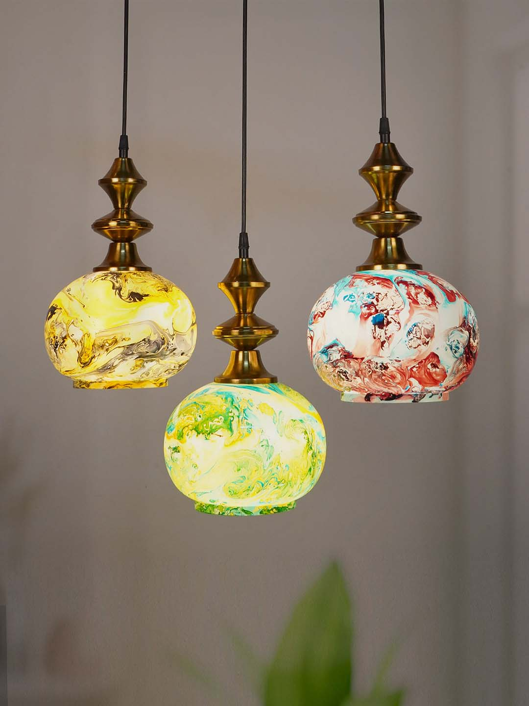 Modern 3 Lights Multicolor Glass Globe Linear Pendant