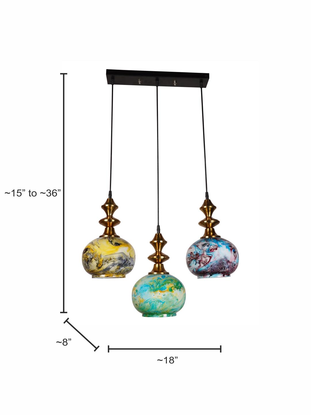 Modern 3 Lights Multicolor Glass Globe Linear Pendant - Image 4